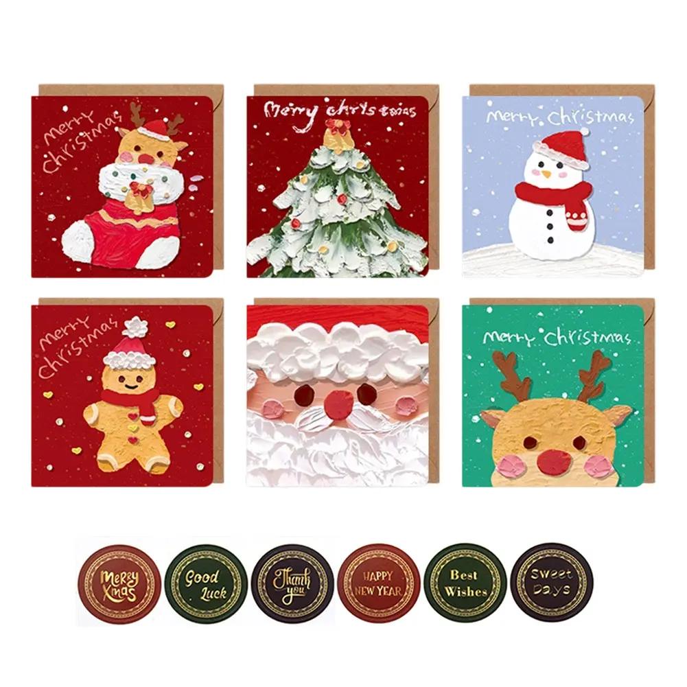 

6pcs 3D Santa Claus Decor Card Folding Gift Cards with Envelopes and Stickers Xmas Blessing Card New Year Party Invitation Card