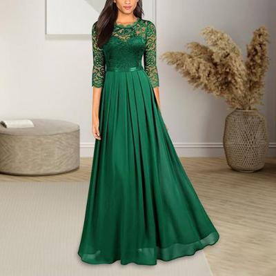 Rochie de domnișoară de onoare pentru femei, dantelă patchwork, rochii formale, gât rotund, șifon, rochie lungă, rochie de invitat nuntă