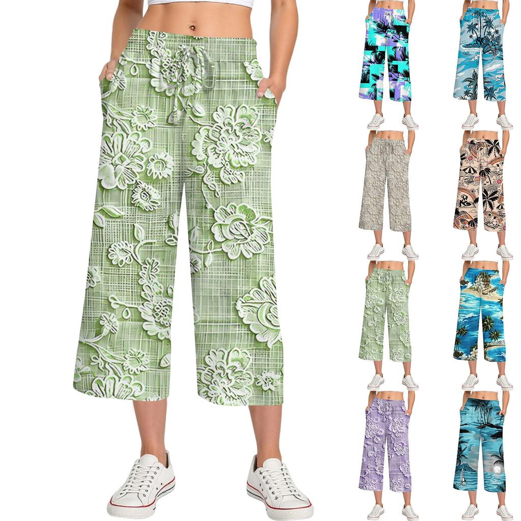Women's Summer High Waist Printed Casual Sportswear Casual Cropped Pants Loose Pants