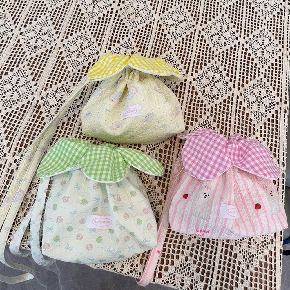 Printing Drawstring Bag Plaid Storage Bag New Bundle Pocket  Women Students