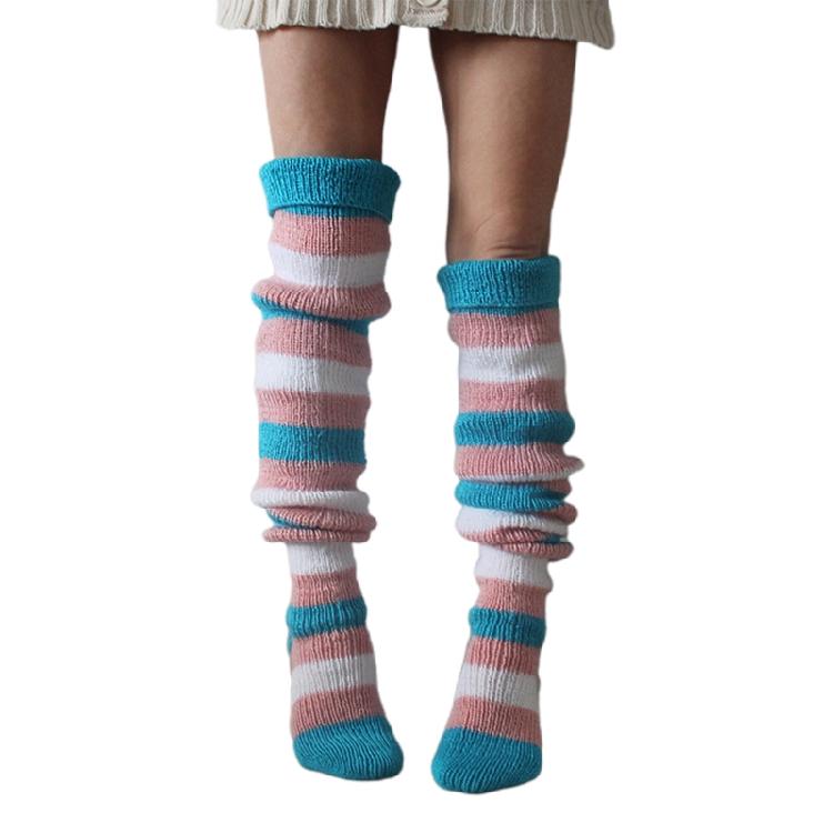 Autumn Slouch Crochet Knitting Colorful Striped Thigh High Long Socks for Women