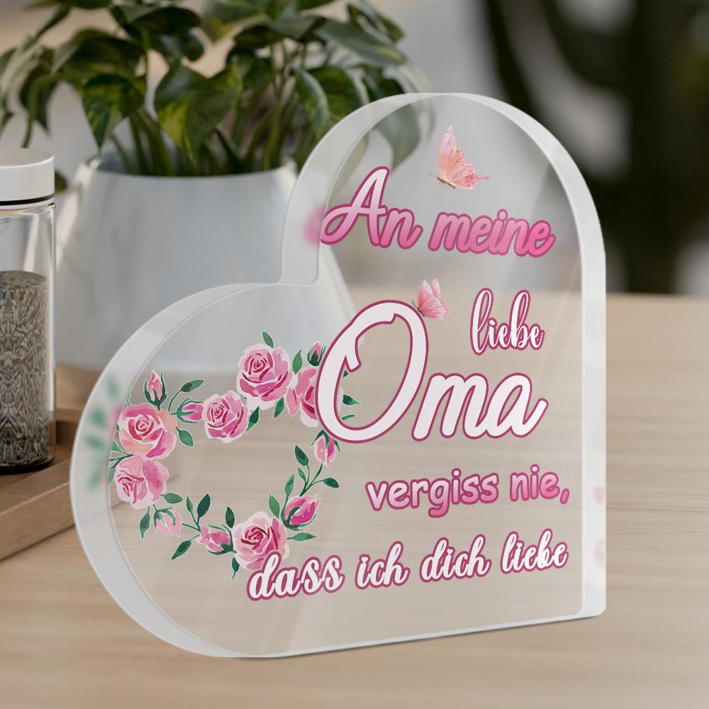 1pc German Heart-Shaped Acrylic Sign - Romantic Rose & Butterfly Design, Ideal for Home, Farmhouse Living Room, or Grandmother'S Gift 