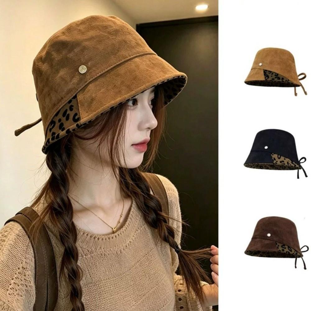 Warm Beanies Hat Leopard Print Fisherman Cap Fashion Bucket Hats for Women