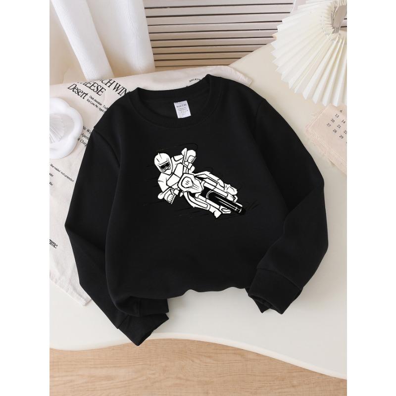 European sizes Cyber Soldier Graphic Design Girls' Crew Neck Sweatshirt, Western Top, Long Sleeved, Casual for Little Girls.