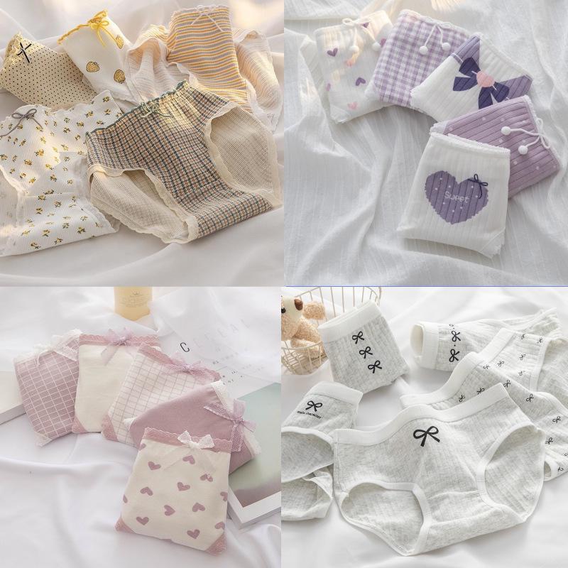 Ladies' Breathable Cartoon Cotton Underwear - Comfortable Antibacterial Waistband Triangle Pants
