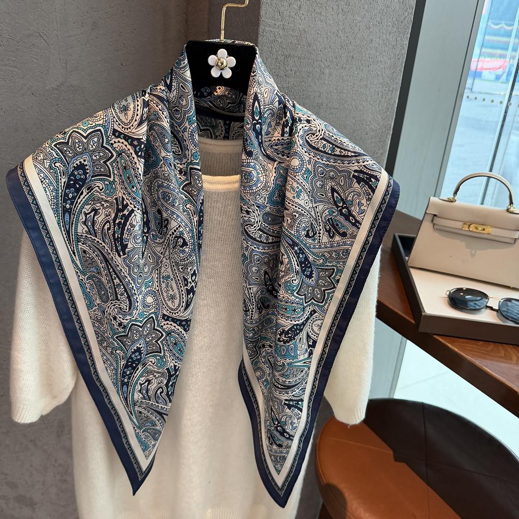 Spring And Summer Cashew Flower Triangle Scarf Silk Scarf Decorative Scarf Photo Scarf Waist Accessories Silk Scarf Women