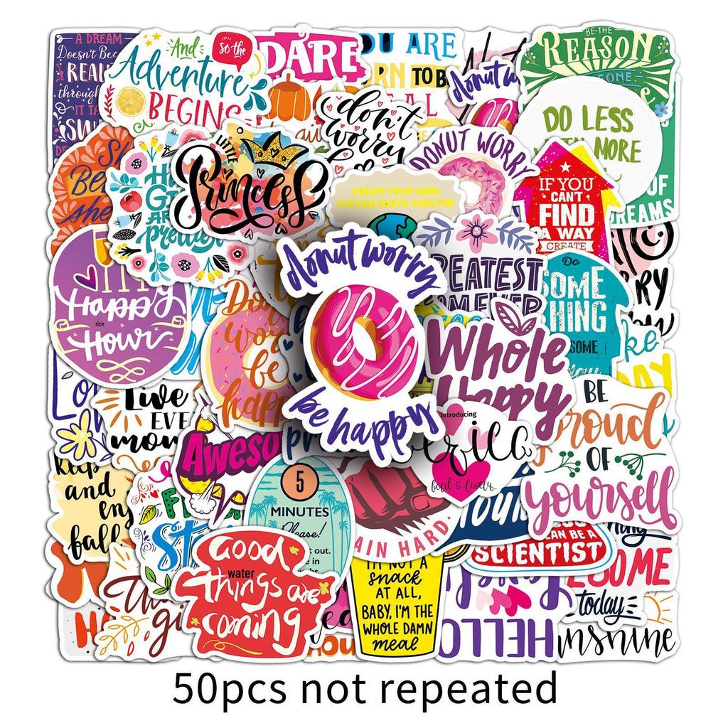 50 Motivational English Graffiti Stickers for Laptop, Suitcase, Car, Scooter, and Fridge Decor