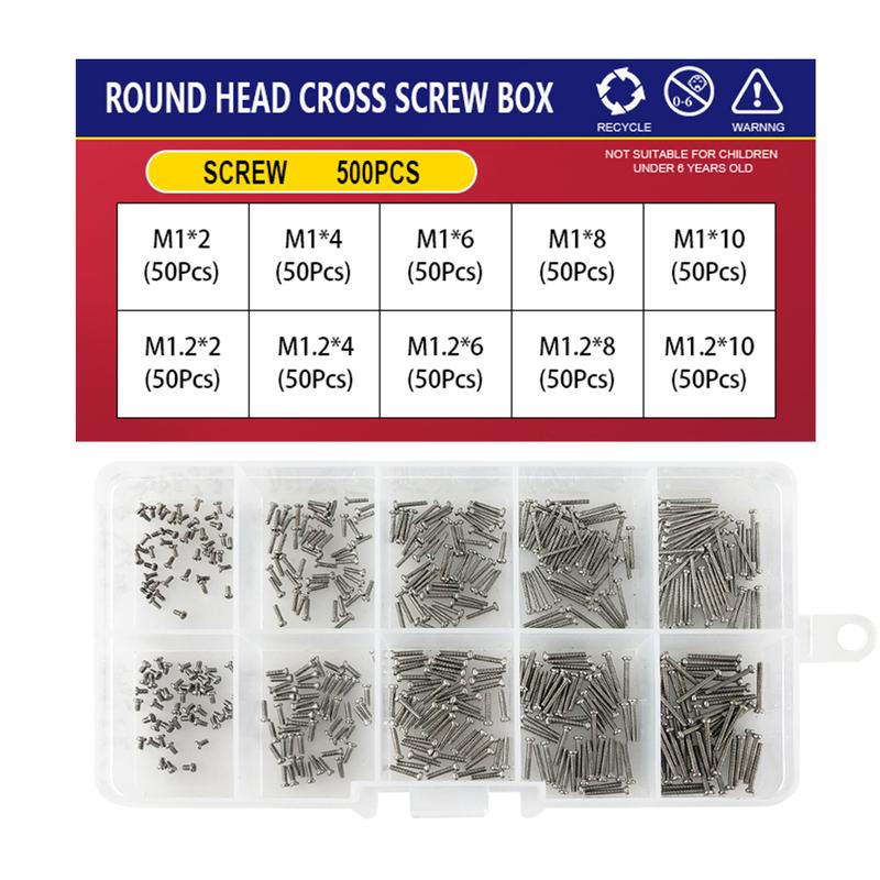 M1 M1.2 M1.4 M1.6 M2.5 M3 Metrisches Gewinde Maschinenschraube Kreuzschlitz Senkkopf Kreuzschlitz Schrauben Kasten-Set 304 Edelstahl Sortiment-Kit