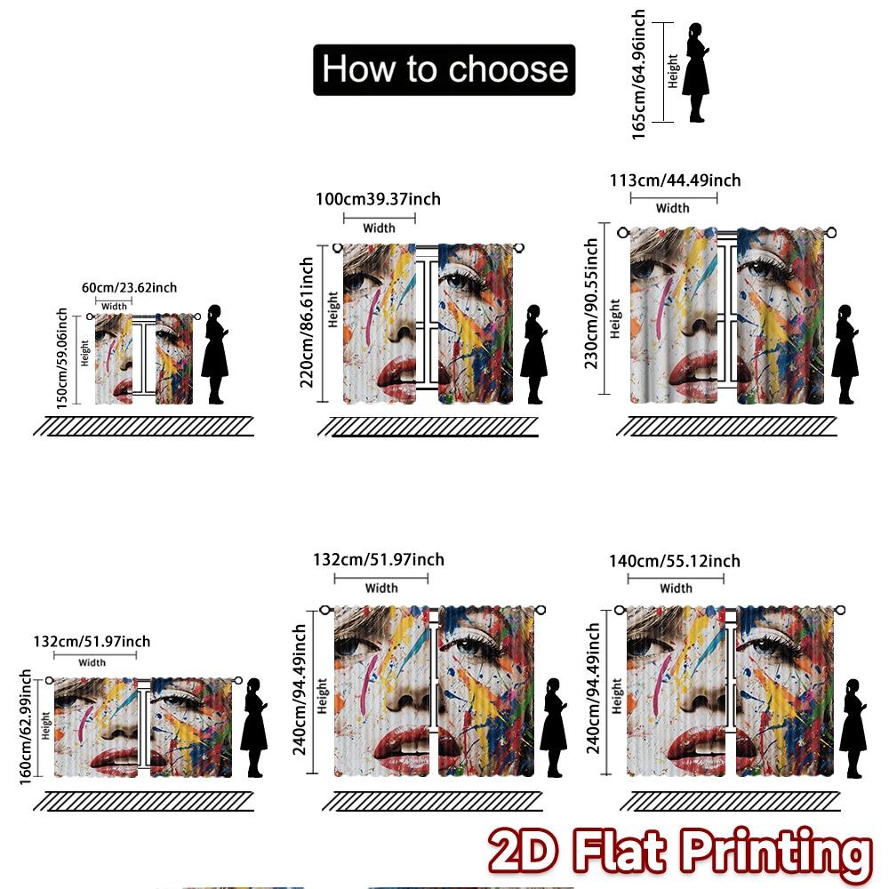 2pcs, 2D FLAT PRINTING Curtains (Without Rod) Colorful Chaos Halloween Festival Fashion Curtains Versatile Polyester Fabric