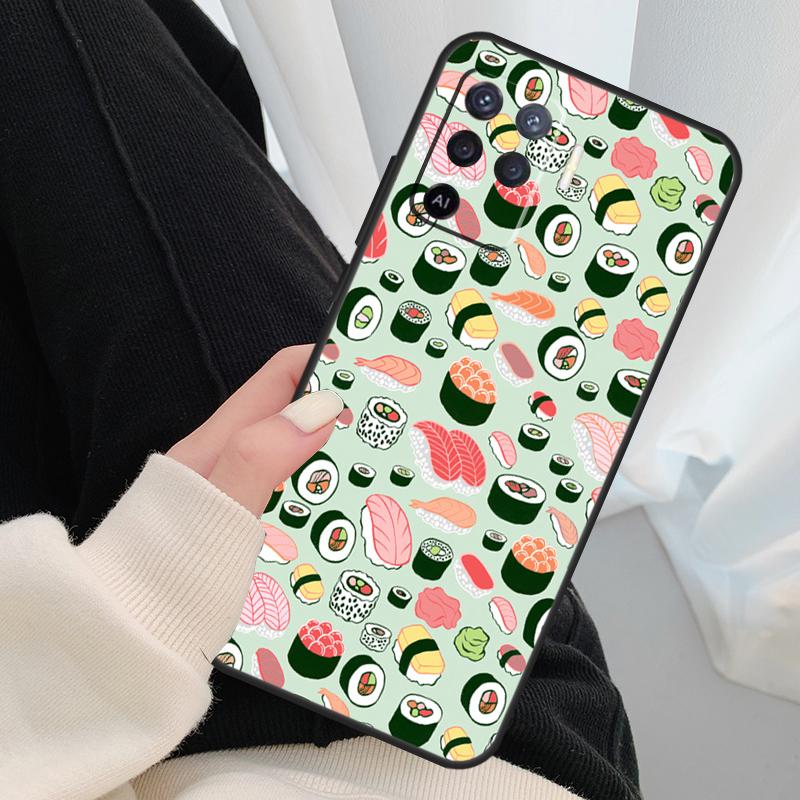 Kawaii Sushi Pattern Case For Oppo A54 A74 A94 A18 A57 A17 A77 A38 A58 A78 A98 A80 A60 A40 A96 A76 A16 A15 A5 Pro