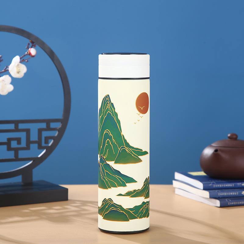 500ml 304 Stainless Steel Insulation Thermos Mug Chinese Style Smart Display Temperature Mug