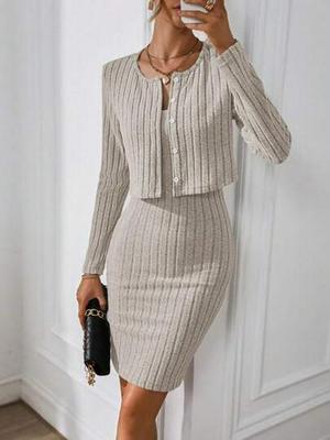 Women's European & American Style: Solid Color French Button Jacket & Tight Spaghetti Strap Dress Skirt Set