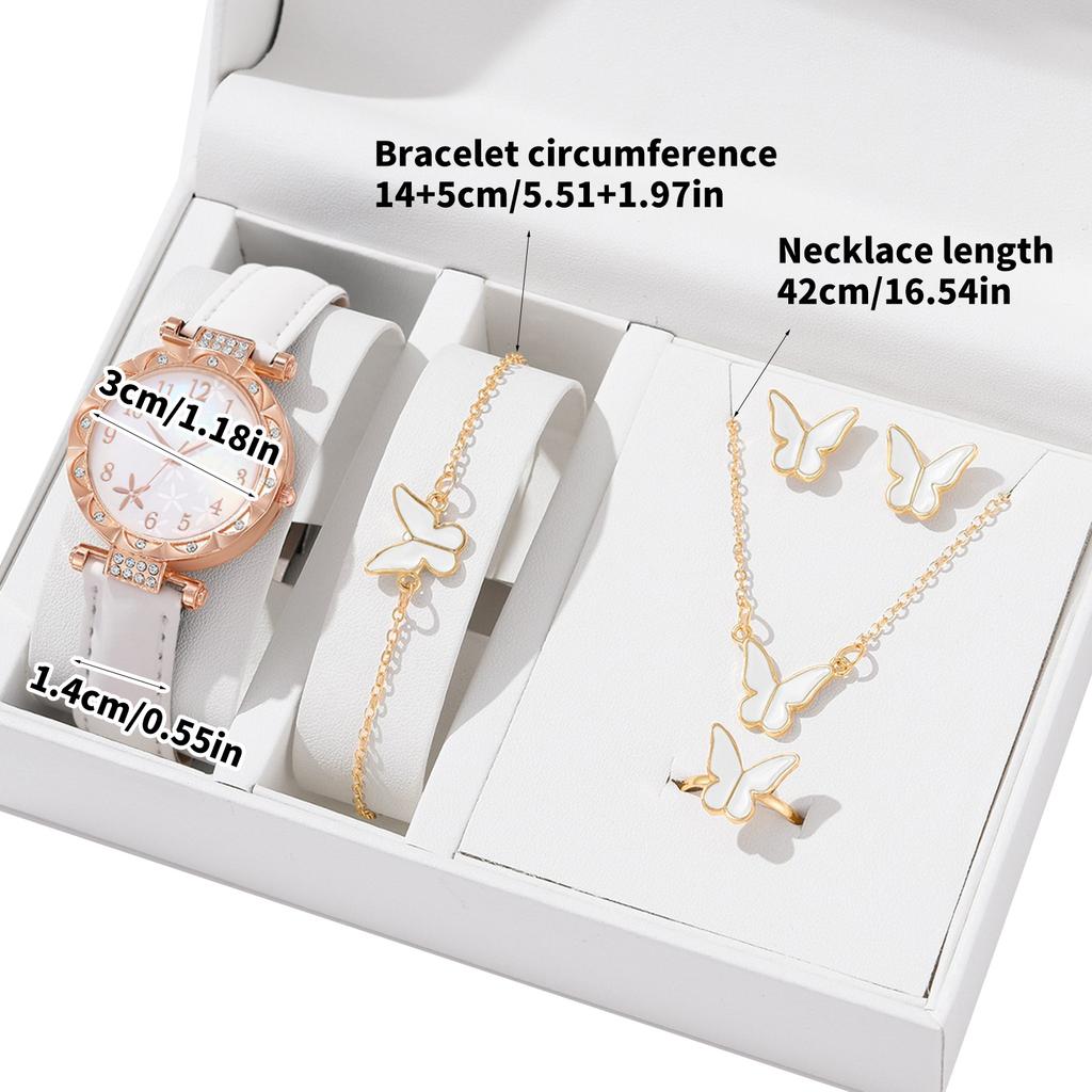 Damen Armbanduhr und Koordinierende Schmuckkollektion Anhänger Halskette Armband Ringe Ohrringe Modisches Damen Schmuckset