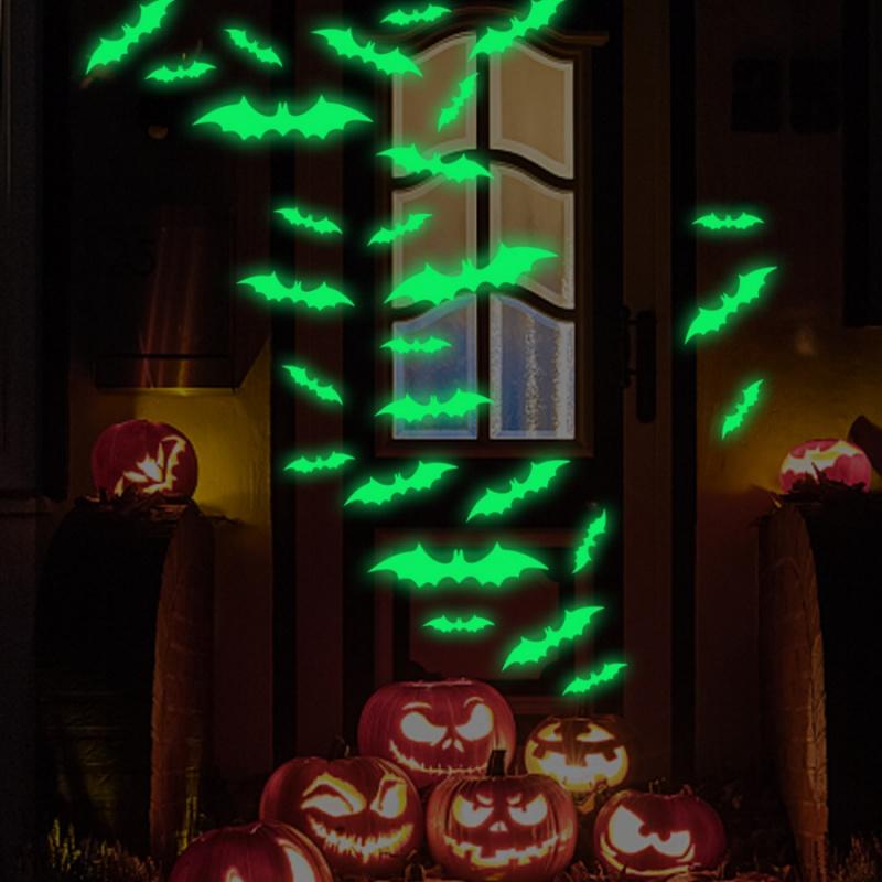 16pcsHalloween Glow-in-the-Dark Bat Wall Sticker3DBat Window Sticker Haunted House Shop Window Home Restaurant Party Decoration