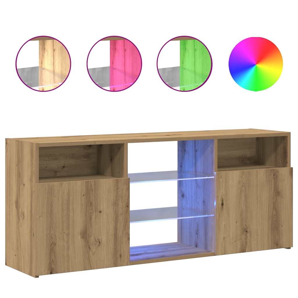 TV Cabinet with RGB LED Lights Artisan Oak Finish 120 x 30 x 50 cm