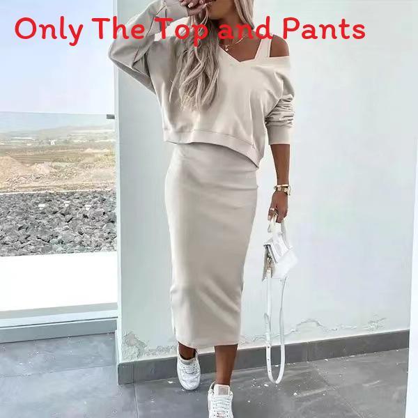 Elegant 3d Effect Polyester Dress Suit With Long Sleeve Vneck For Women