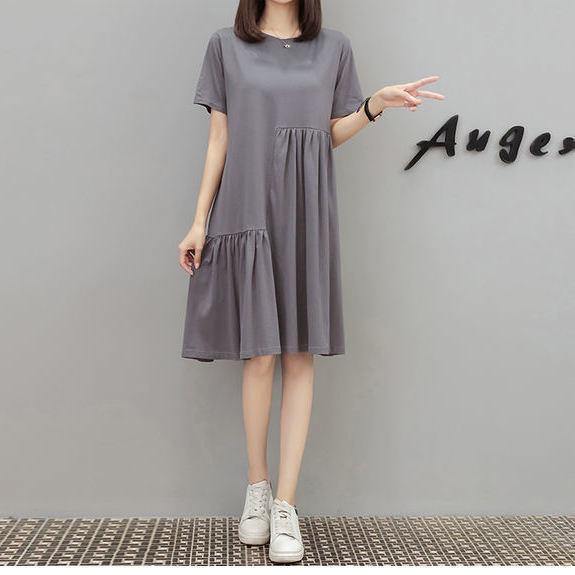 Plus Size Women's Korean Style Short Sleeve Irregular Patchwork Dress