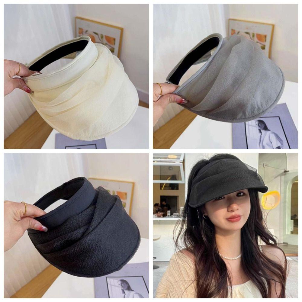 Solid Color Folding Sunshade Hat Portable Sunscreen Empty Top Hat Wide Brim Visor Caps  Vacation