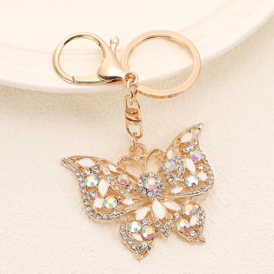 Colgante Llavero Forma de Mariposa Portallaves con Pedrería Multicolor Cierre de Pinza de Langosta Antioxidación Llavero Mochilas Accesorio de Coche