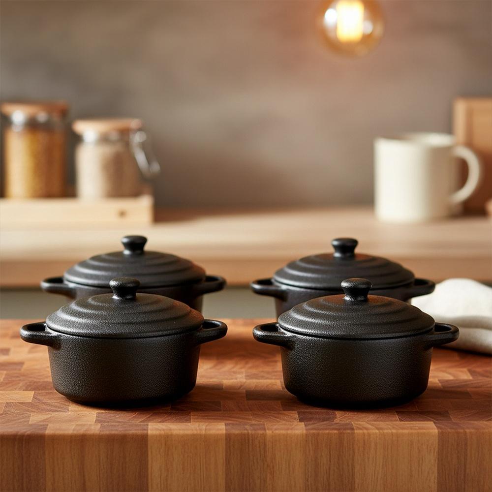 Porcelain Baking Bowls With Lid 450 Ml 4 Pcs.