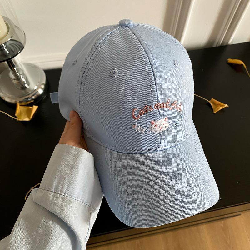 Cute Kitten Embroidered Baseball Cap Women's Spring and Summer Big Head Circumference Showing Face Small Cap New High-end Hat