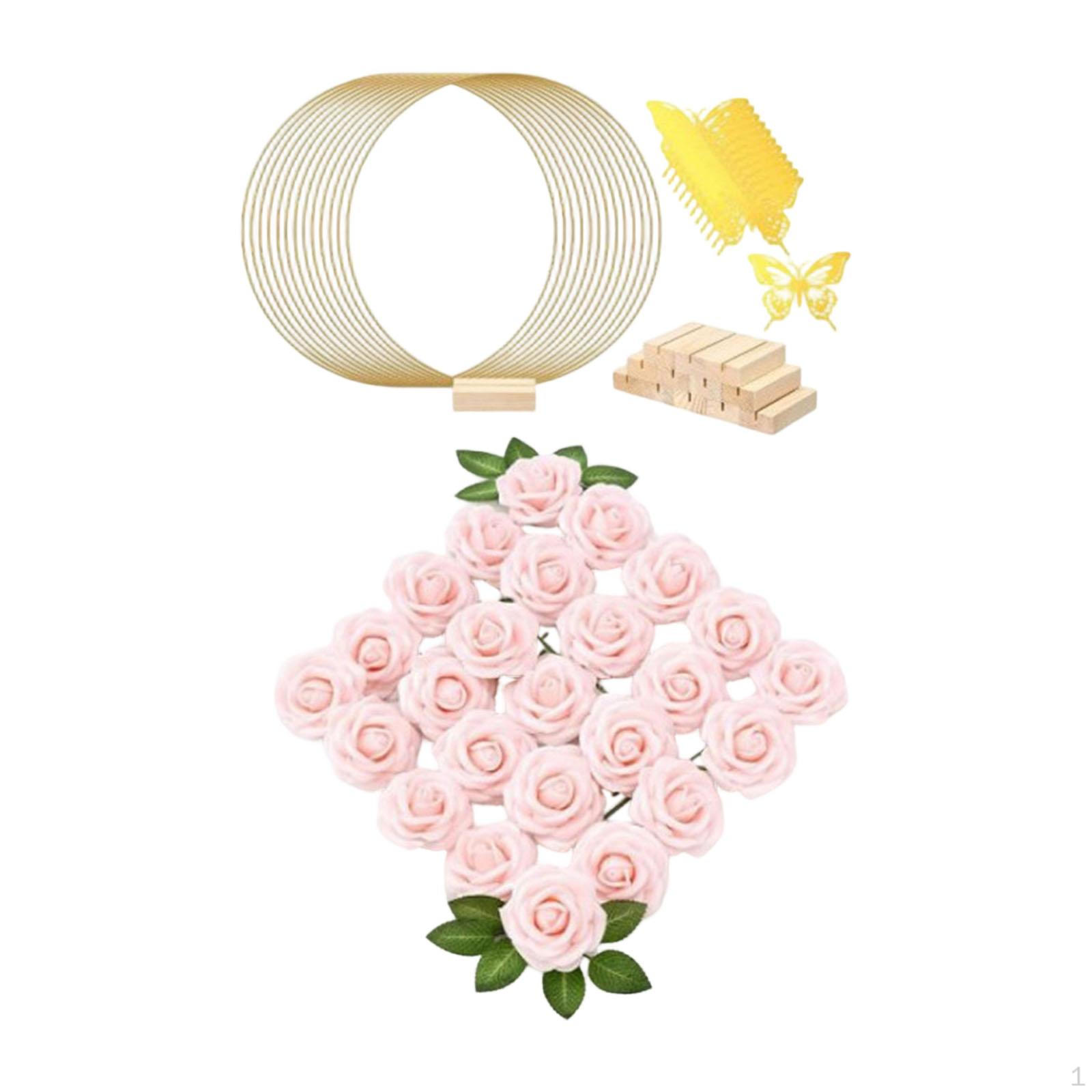 

12x Metal Floral Hoop Centerpiece with Stand Set Wreath Macrame Gold Rings Catchers 12 Wooden
