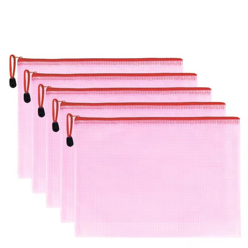5pcs/lot Gridding Waterproof Zipper Bag Clear PVC A4 Binder Pockets Document Pen Filing Products Folders for Office & School