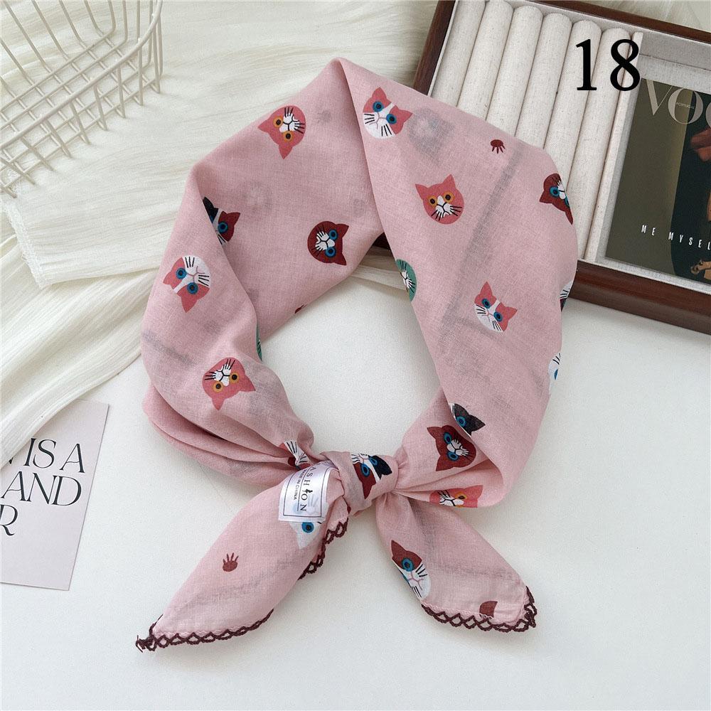 

INS Cotton Linen Square Scarf Cherry Floral Print Neck Scarf Female Foulard Head Scarf Women Hijab Bandanas 68cm Square Scarf