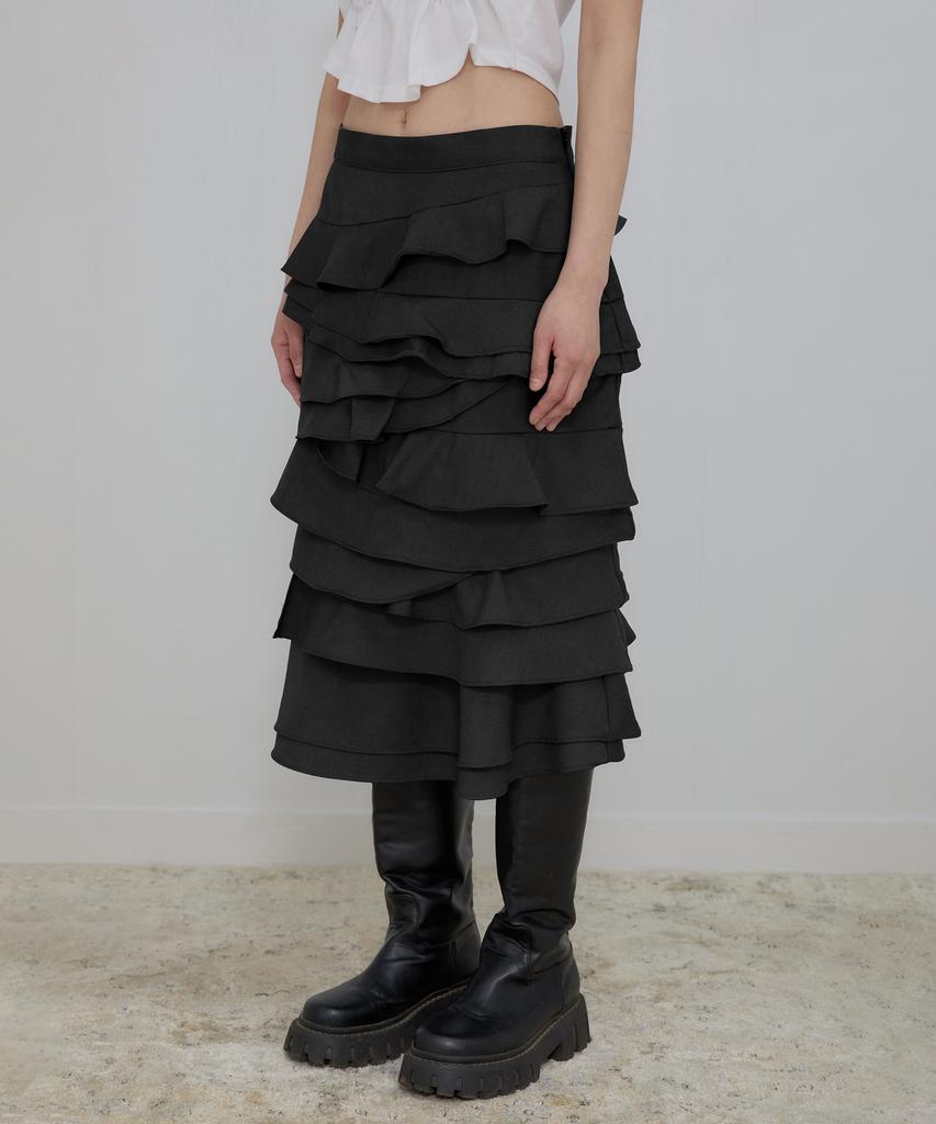 Peulleeoeob Faye Frill Midi Skirt (Fl-246_Black)