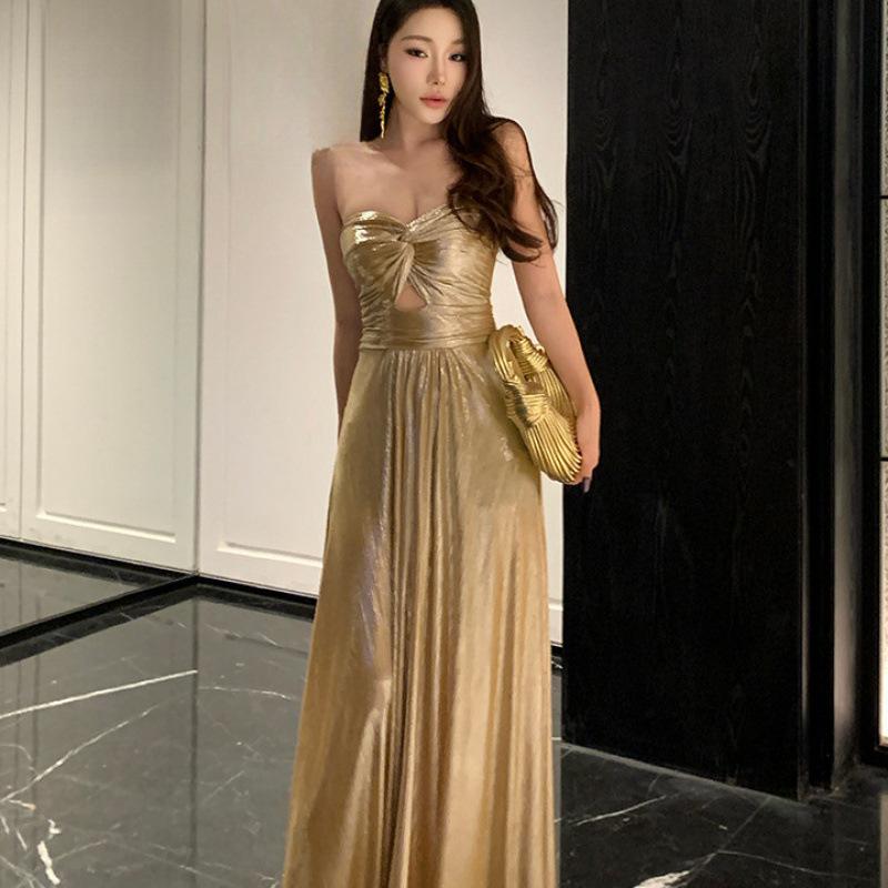 Summer Tube Top Dress Female High Sense Socialite Banquet Evening Dress Sexy Pure Desire Word Long Skirt S