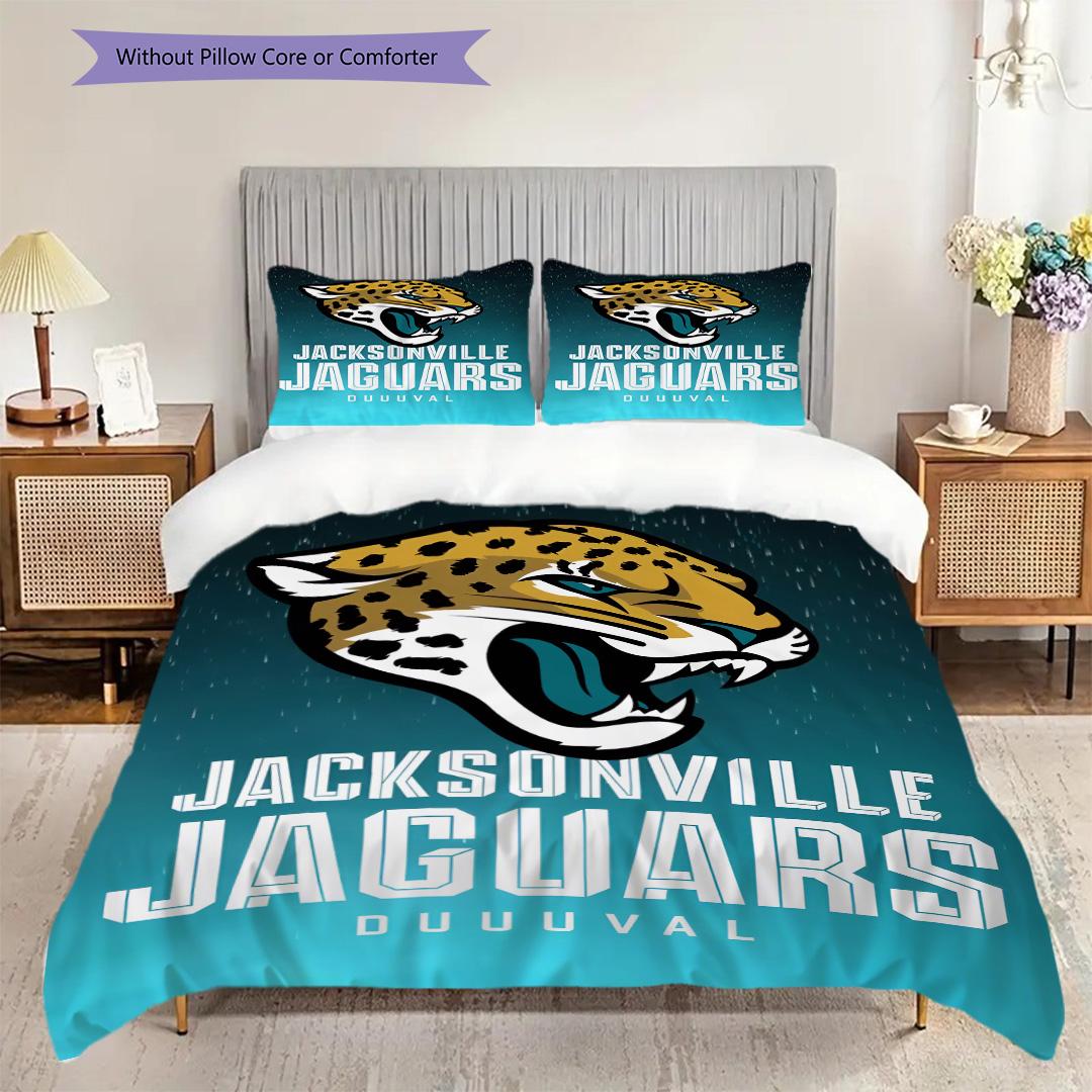 Jacksonville Jaguars Muster Bettwäsche Steppdecke Set Bettbezug Kissenbezug Heimdekoration Geburtstagsgeschenk (1 Bettbezug + 2 Kissenbezüge, ohne Füllung) 135x200cm black