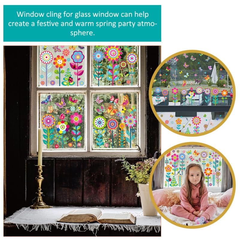 Amosfun Set Spring Window Static Flower and Butterfly Spring Window Glass Window Interior Window Wall Stickers 9-Piece Stickers Decals, Decoration,