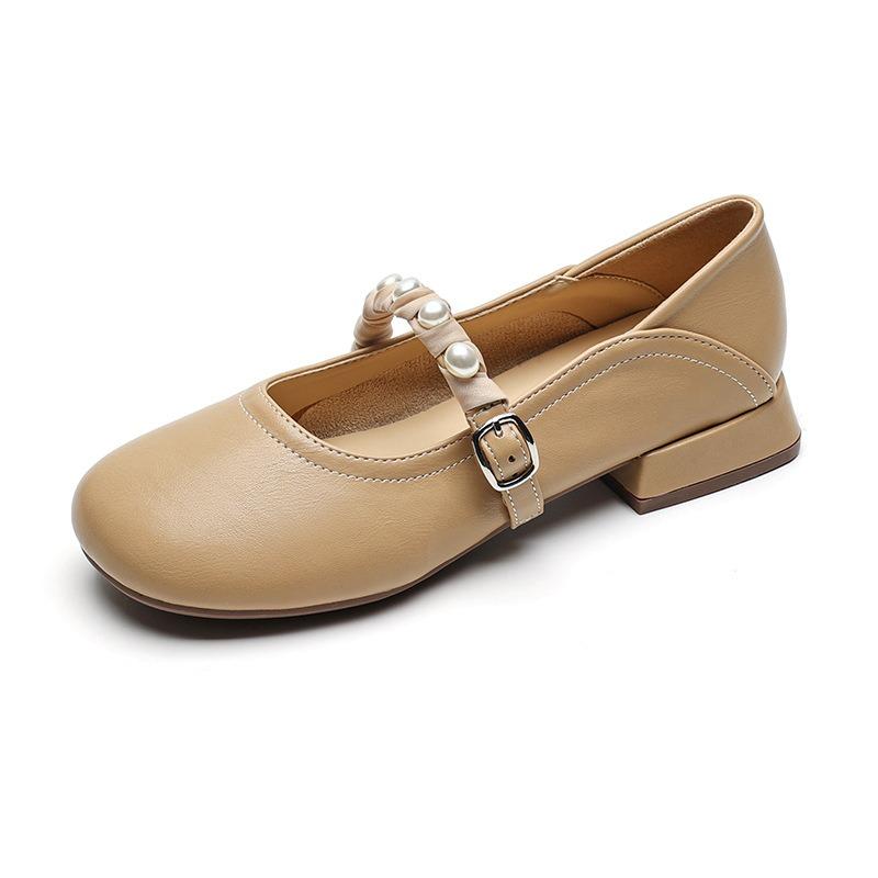 

Туфли Мэри Джейн для женщин с круглым носком, французская линия с жемчужными лодочками для женщин, толстый каблук 43 хаки