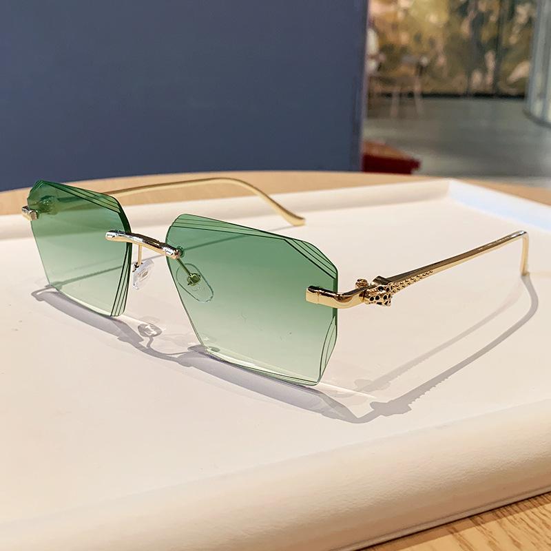 New gradual change color frameless metal square sunglasses striped lenses design sense light luxury high sense sunglasses