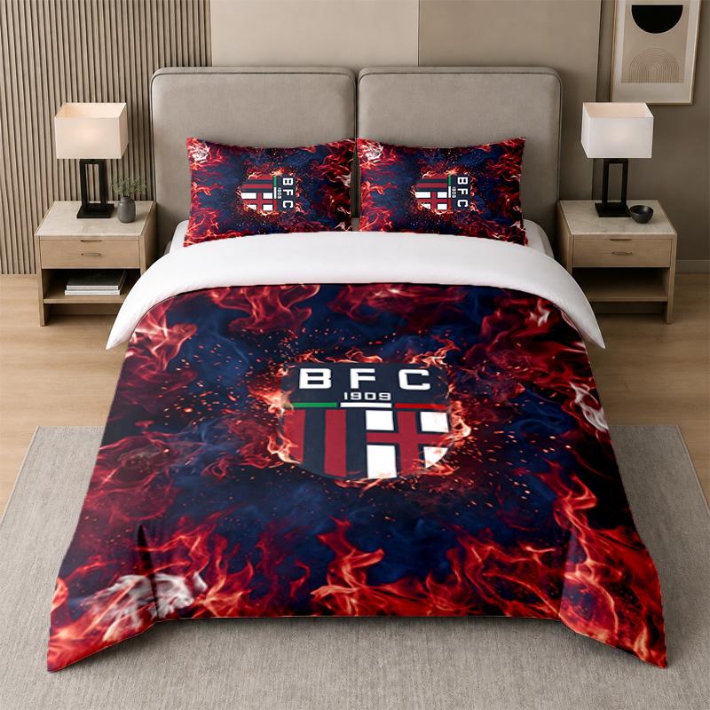 3Pcs Bedding SetBologna FC Soft Bed Sheet and Two Pillowcases Home Bedroom Decor