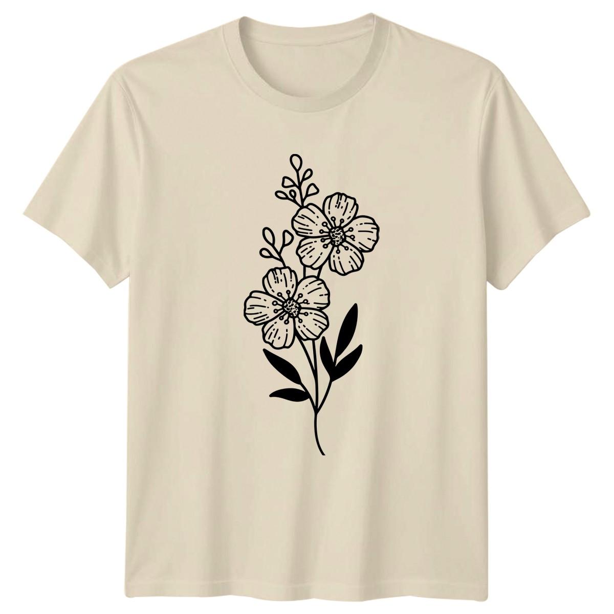 Elegant Minimalist Floral Design T-Shirt Botanical Nature Birthday Gift XL