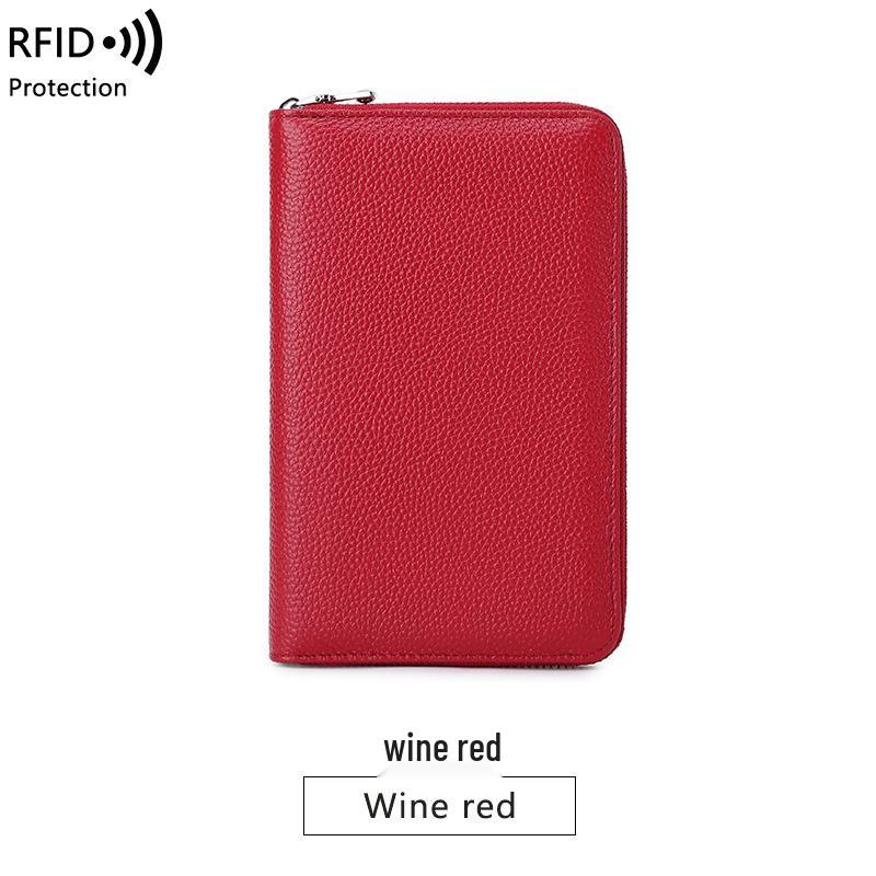 RFID Anti-Magnetic Women's Genuine Leather Long Wallet with Zipper and Large Capacity
