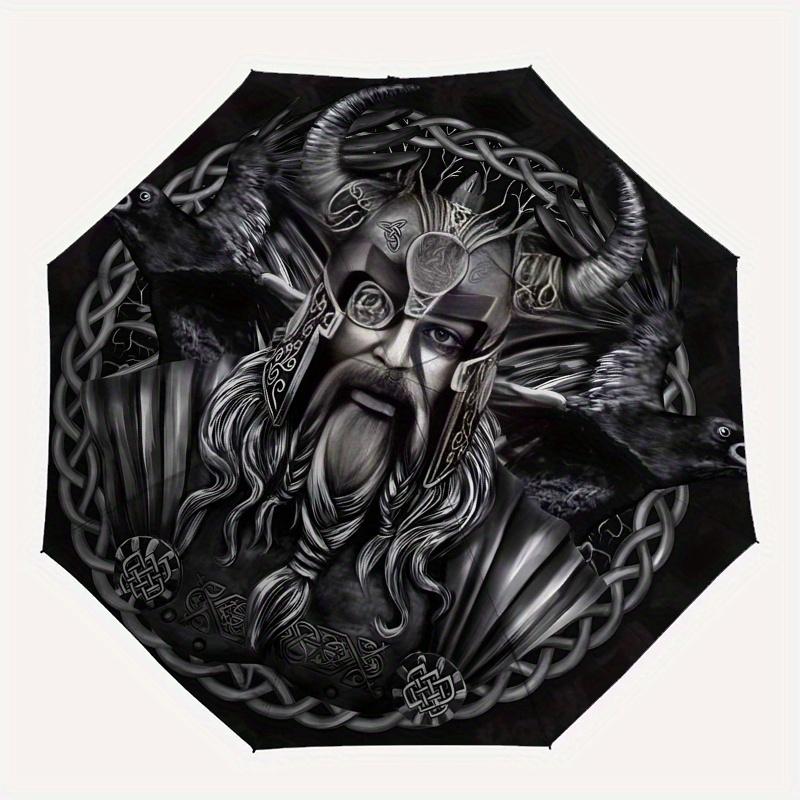 Viking Warrior with Raven Circular Wall Art PrintUmbrella, Portable 3-Fold Umbrella for Men & Women,Christmas Gift ES250