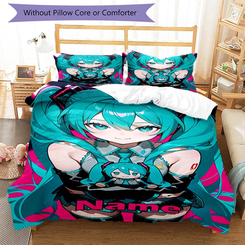Set Biancheria da Letto Hatsune Miku Personalizzato 3 Pezzi Copripiumino Chiusura Include 1 Copripiumino e 2 Federe, Morbido e Confortevole per Tutte le Stagioni.