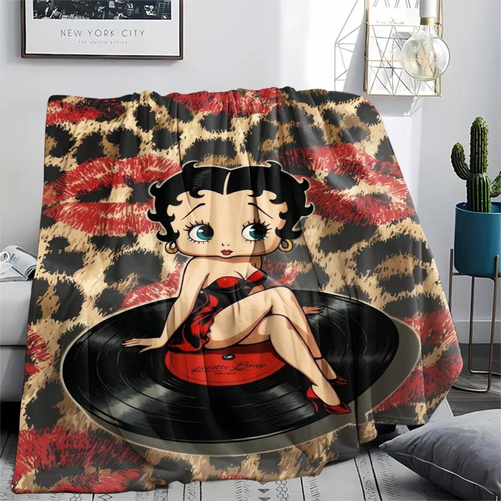 1PC betty boop Print Flannel Blanket, High quality Comfortable for All Seasons, Home Decor, Warmth and Comfort, Perfect for Christmas Gifts