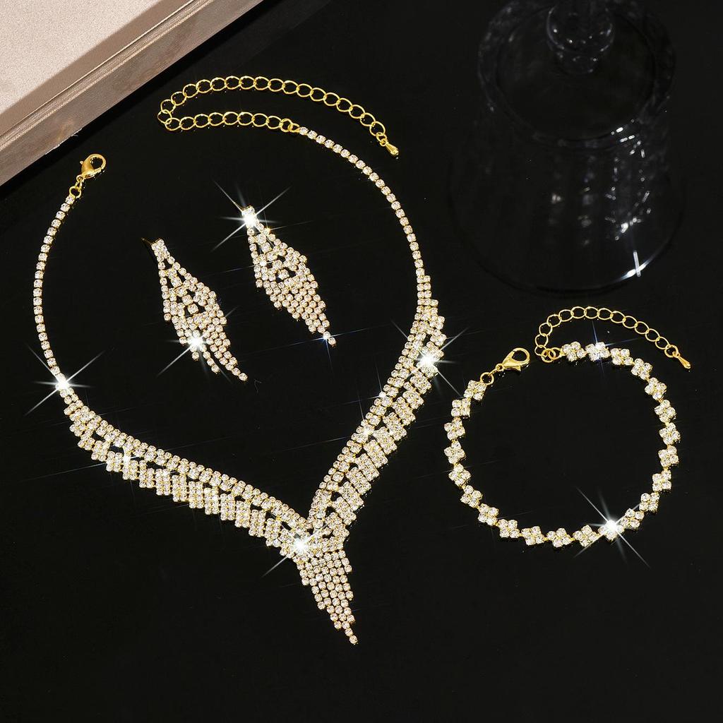 Sparkling Tassel Drop Earrings Statement Necklace Jewelry Set