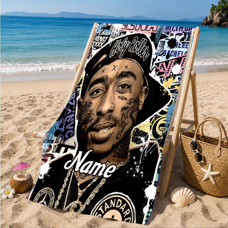 Custom Name RIP Tupac: Legacy Lives Heart In Space Adventure Microfiber Beach Towel, Lightweight for Summer Travel, Swimming Pool Fan Gift