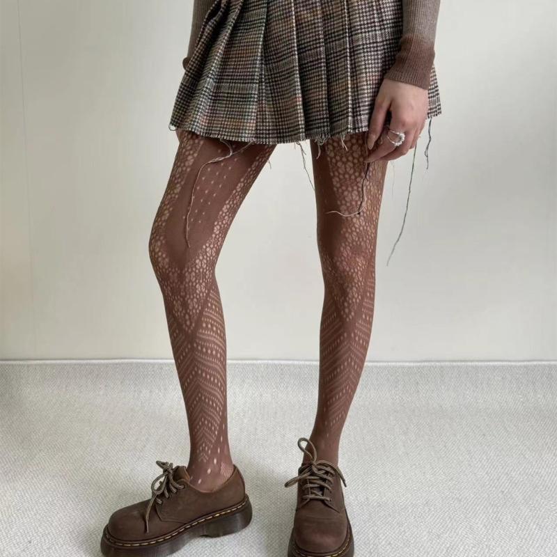 Winter Autumn Women's Irregular Geometric Patterned Fishnet Pantyhose High Elastic Sheer Mesh Tights Stockings Hosiery