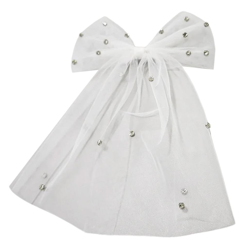 Elegant Rhinestones Bowknot Veil Hair Clip For Brides And Bridesmaids Bows Hairpin Hairpiece For Weddings And Prom Event