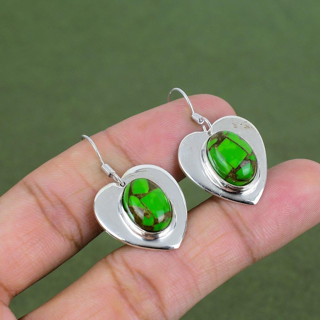 Copper Green Turquoise Earring 925 Sterling Silver Earring Handmade Jewelry Gemstone Earring Gifts For Her Dangle Earring Turquoise Jewelry