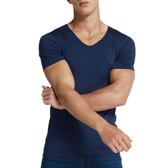 Men's Ice Silk T-Shirts Casual Short Sleeve Sports Tee Summer Breathable Moisture V-Neck Undershirt Top