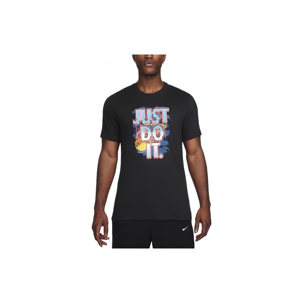 Nike Dri-FIT JDI Letter Print Pattern Ribbed Crew Neck Sports Short Sleeve T-Shirt Men T-Shirts Black FN0813-010