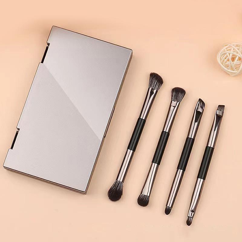 Double-Ended Makeup Brushes Set: Eyeshadow Brush, Contour Brush, Blush Brush, Portable Travel Mini Makeup Brush With Mirror