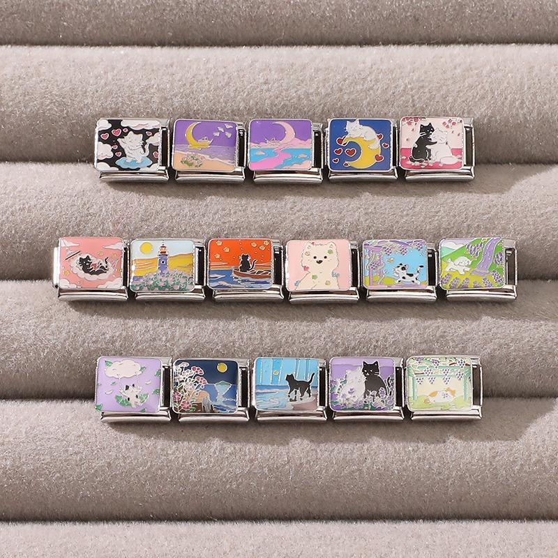 Fashion Colorful Y2K Animal Series Cat Dog Italian Charm Beads Fit 9MM Stainless Steel Bracelets Gifts Women Jewelry DIY Making