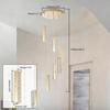 Modern Crystal Chandelier for Staircase, Multi-Light Long Chandelier, Dimmable & Height Adjustable for High Ceiling Living Room